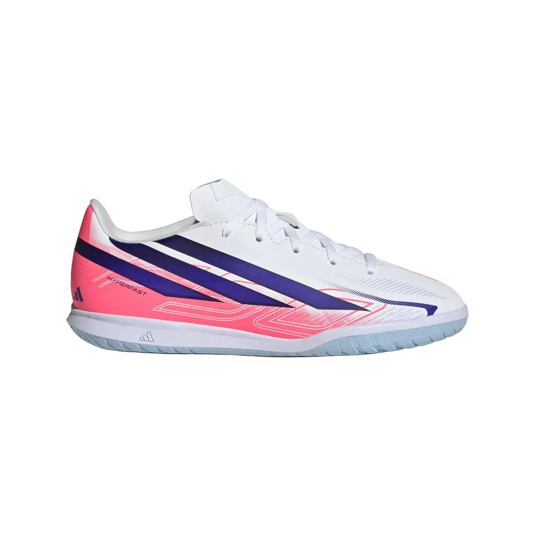 adidas Junior F50 Hyperfast Club Indoor Soccer Shoes white/pink/purple