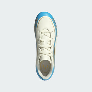 adidas Junior F50 Messi Club FG/MG Soccer Cleats ivory/blue/gold