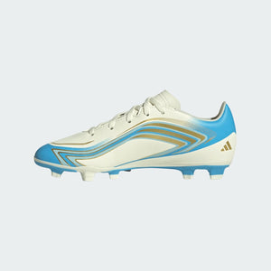 adidas Junior F50 Messi Club FG/MG Soccer Cleats ivory/blue/gold