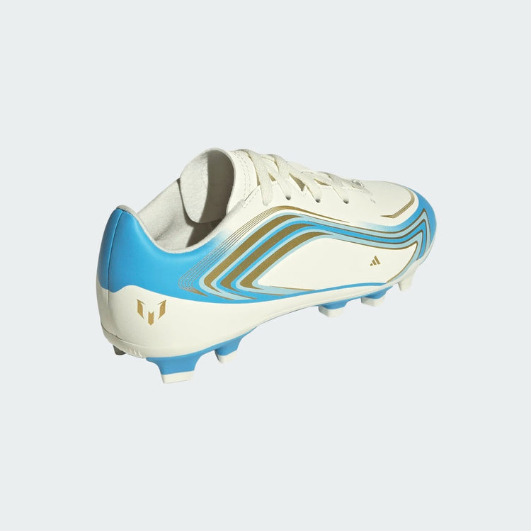 adidas Junior F50 Messi Club FG/MG Soccer Cleats ivory/blue/gold