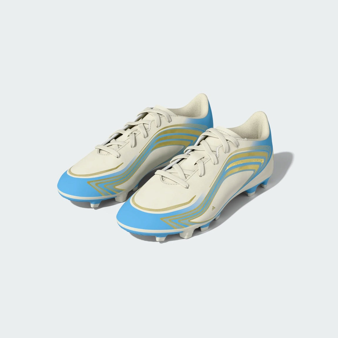 adidas Junior F50 Messi Club FG/MG Soccer Cleats ivory/blue/gold