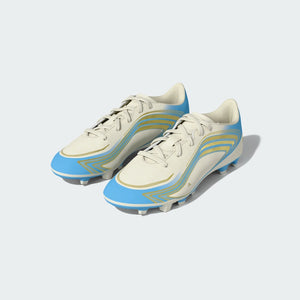 adidas Junior F50 Messi Club FG/MG Soccer Cleats ivory/blue/gold