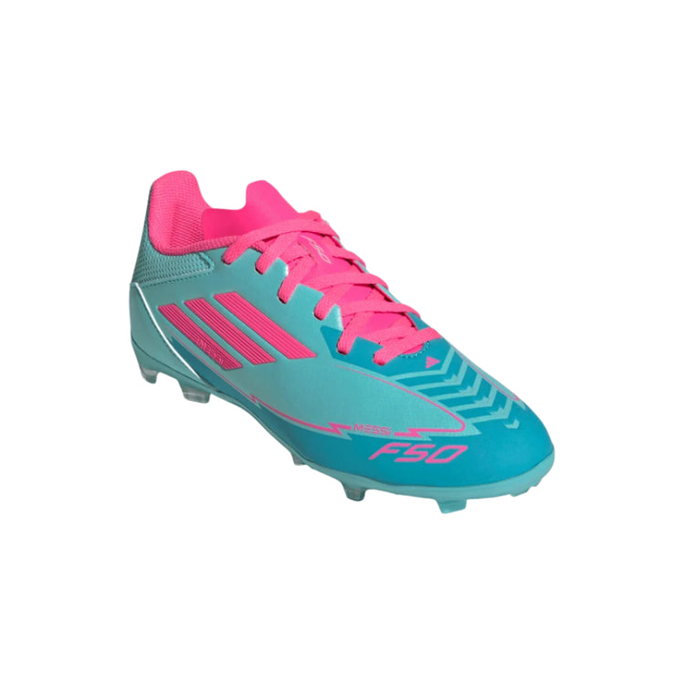 adidas Junior F50 Messi IH0931 League FG Soccer Cleats aqua pink cyan blue