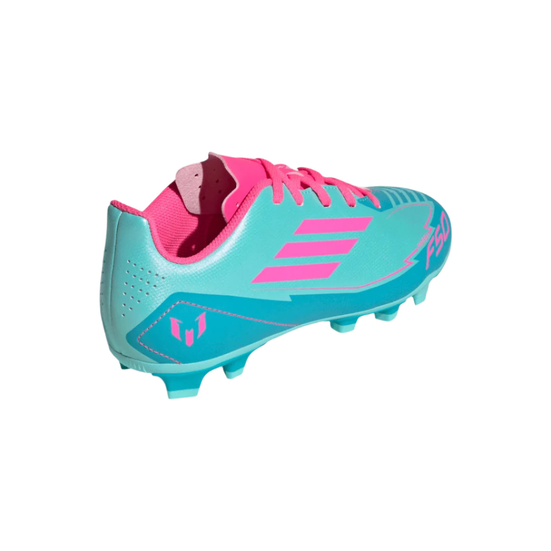 adidas Junior F50 Messi IH0932 Club FG Soccer Cleats aqua pink cyan blue