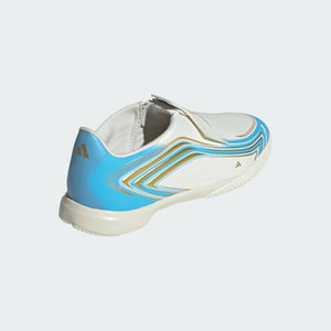 adidas Junior F50 Messi League Indoor Soccer Shoes Ivory/Blue/Gold