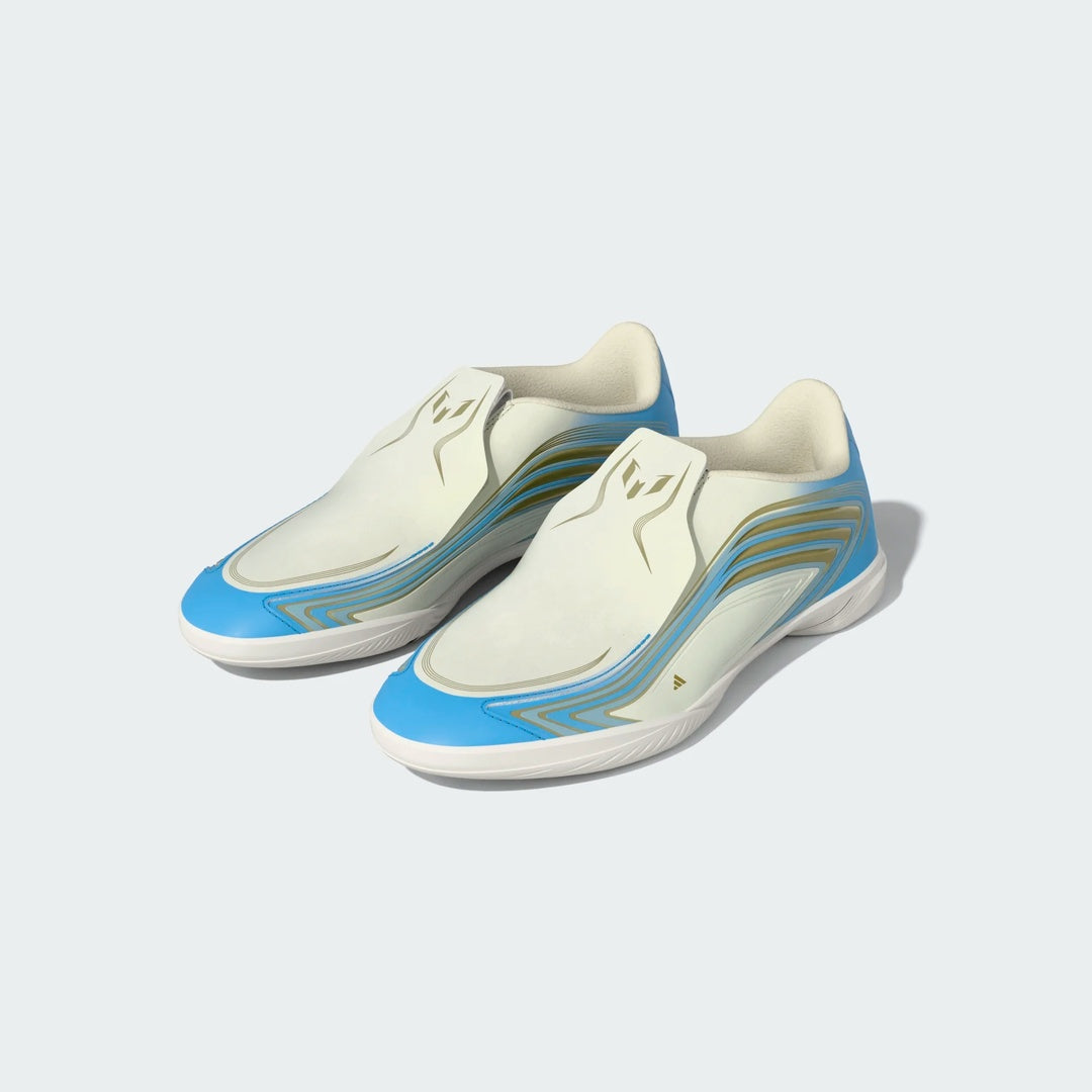 adidas Junior F50 Messi League Indoor Soccer Shoes Ivory/Blue/Gold