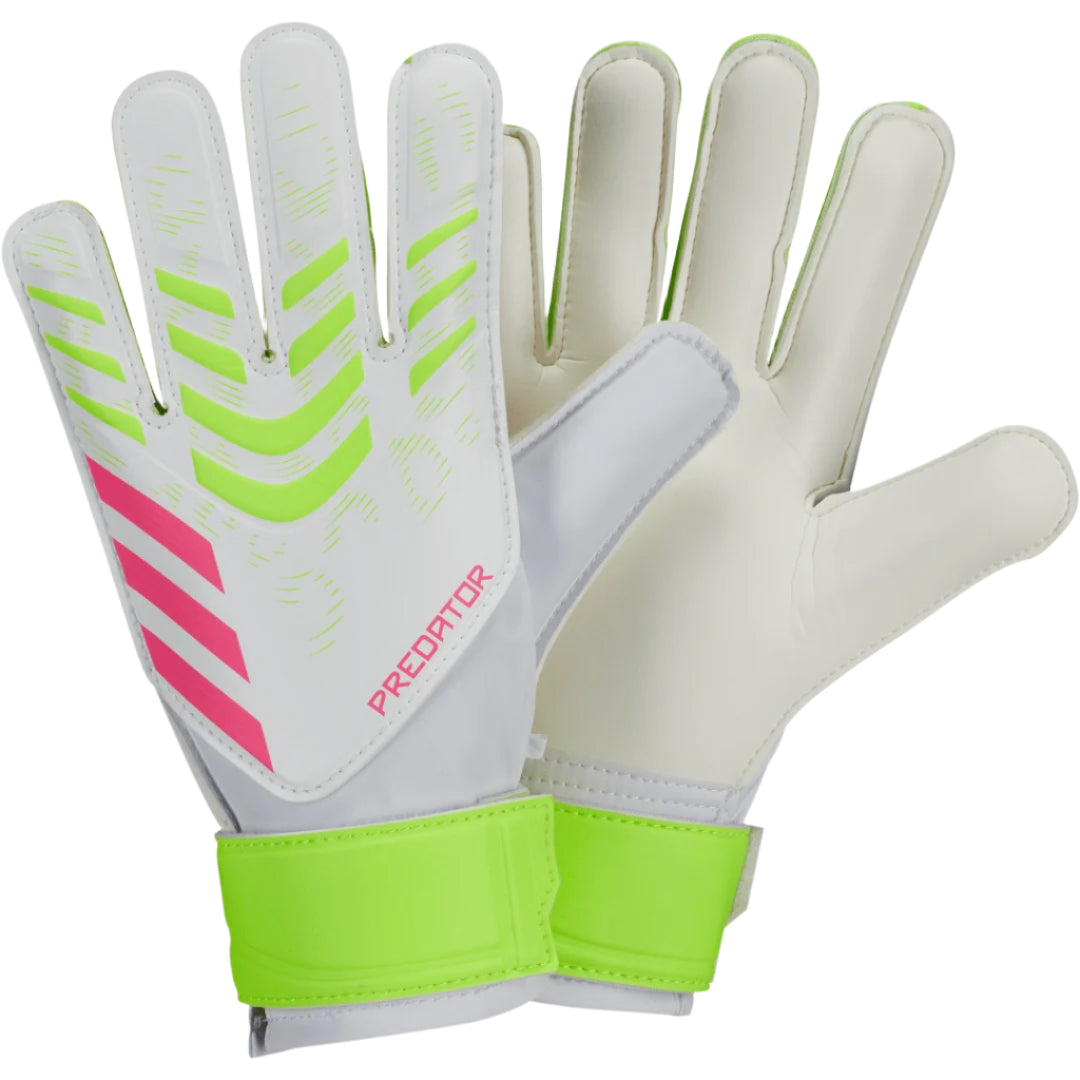 adidas Junior Predator JH3812 TRN Soccer Goalkeeper Gloves white lime green pink