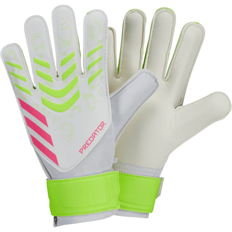 adidas Junior Predator JH3812 TRN Soccer Goalkeeper Gloves white lime green pink