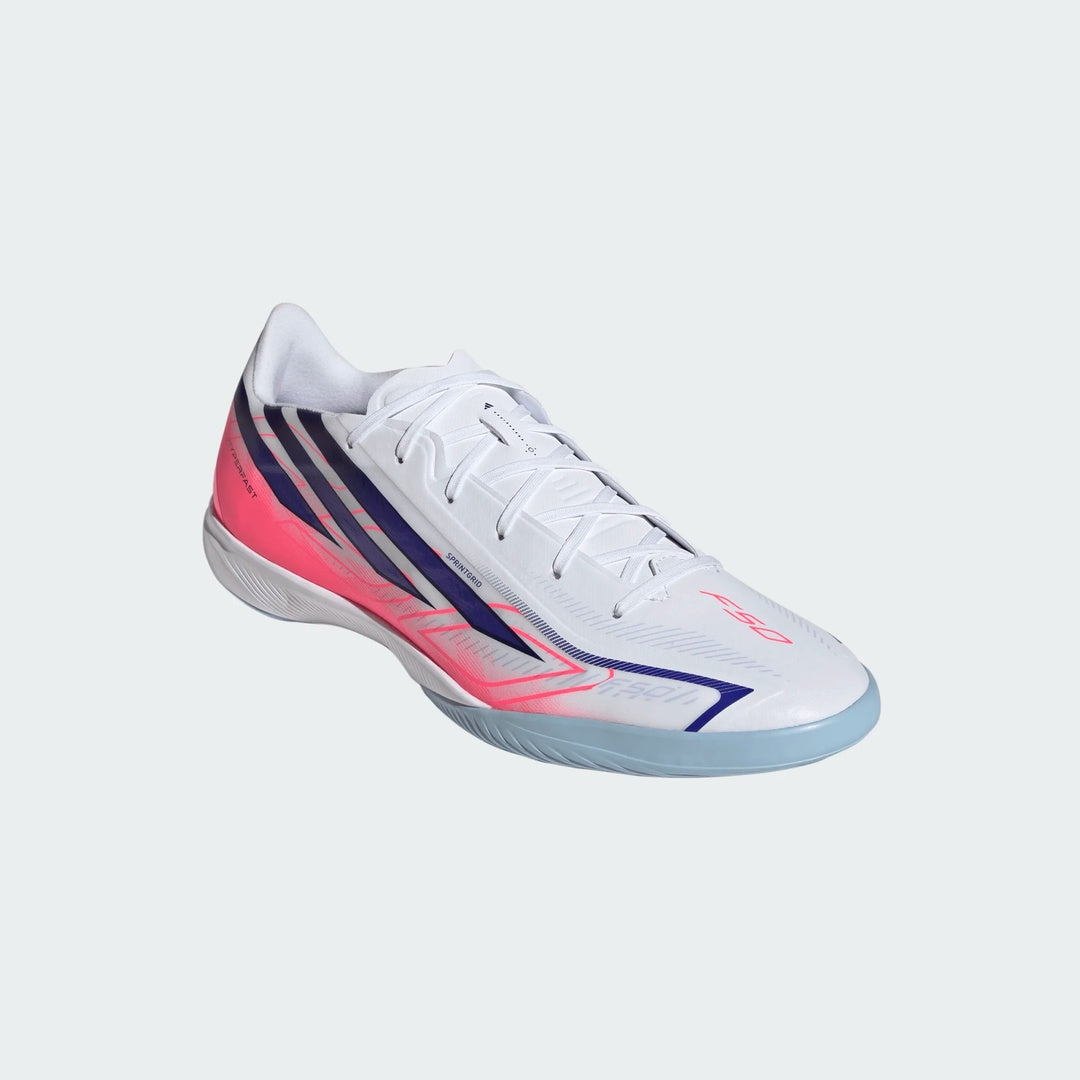 adidas Senior F50 Hyperfast League Indoor Soccer Shoes white/pink/purple