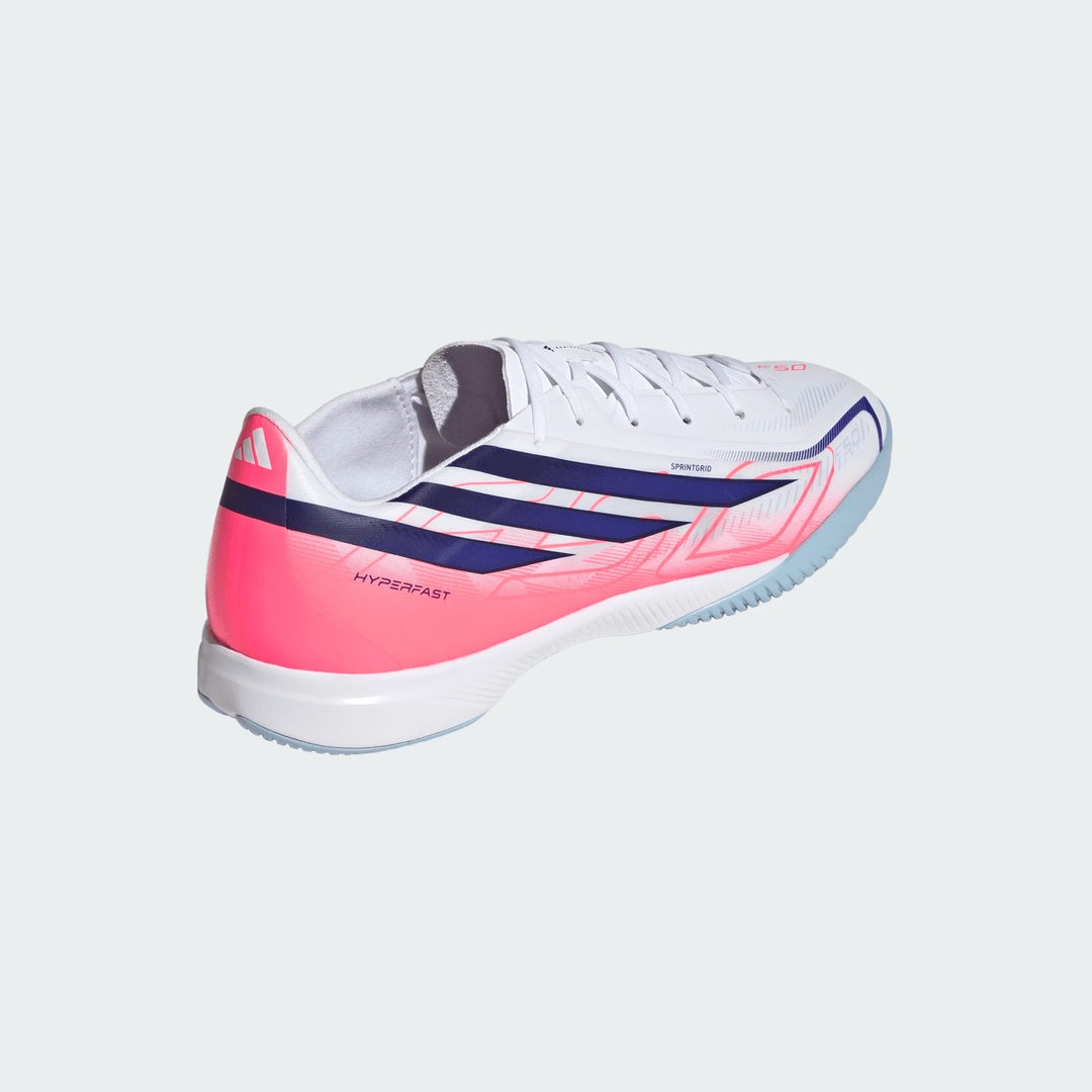 adidas Senior F50 Hyperfast League Indoor Soccer Shoes white/pink/purple