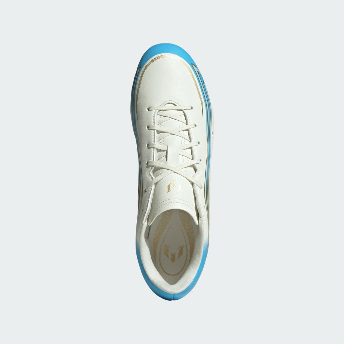 adidas Senior F50 Messi Club FG/MG Soccer Cleats ivory/blue/gold