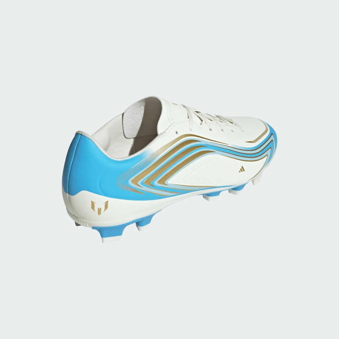 adidas Senior F50 Messi Club FG/MG Soccer Cleats ivory/blue/gold