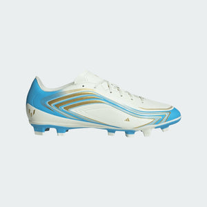 adidas Senior F50 Messi Club FG/MG Soccer Cleats ivory/blue/gold