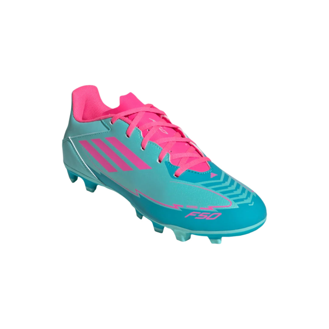 adidas Senior F50 Messi IH0929 Club FG Soccer Cleats aqua pink cyan blue