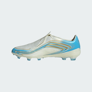 adidas Senior F50 Messi Pro Firm Ground Soccer Cleats ivory/blue/gold