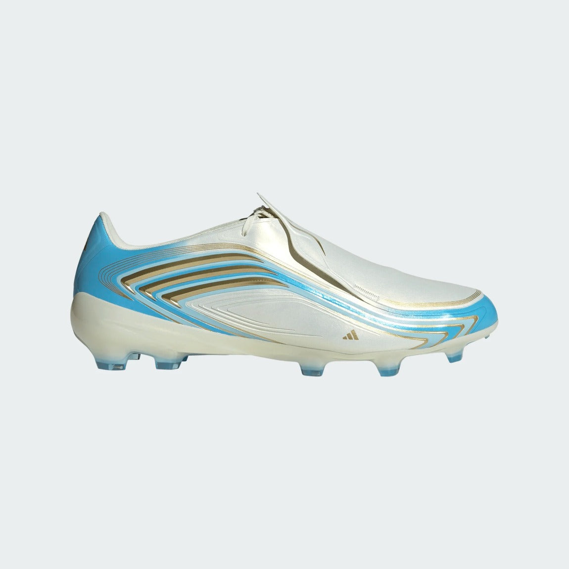 adidas Senior F50 Messi Pro Firm Ground Soccer Cleats ivory/blue/gold