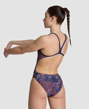 arena Women's Kikko Pro Lightdrop Back One Piece Swimsuit Navy Team Red White Blue