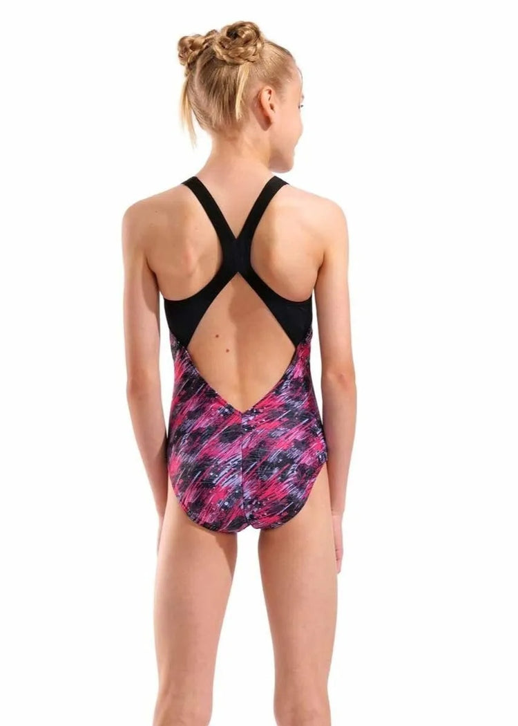 arena Girl's Draft V-Back One Piece Swimsuit black multi