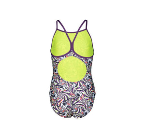arena Girl's Fun Skulls Lightdrop Back One Piece Swimsuit Multi Black/Plum