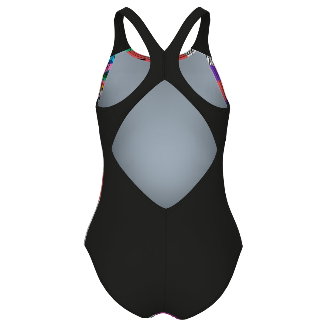 arena Girl's Roses V-Back One Piece Swimsuit black