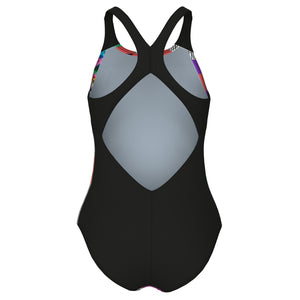 arena Girl's Roses V-Back One Piece Swimsuit black