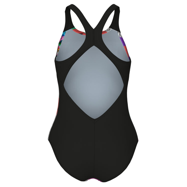 arena Girl's Roses V-Back One Piece Swimsuit black