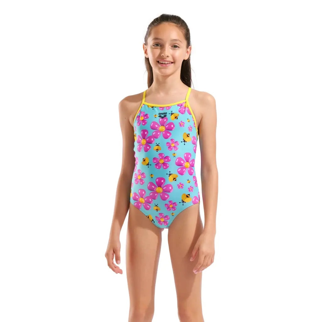arena Girl's Spring Lightdrop Back One Piece Swimsuit water/ multi yellow