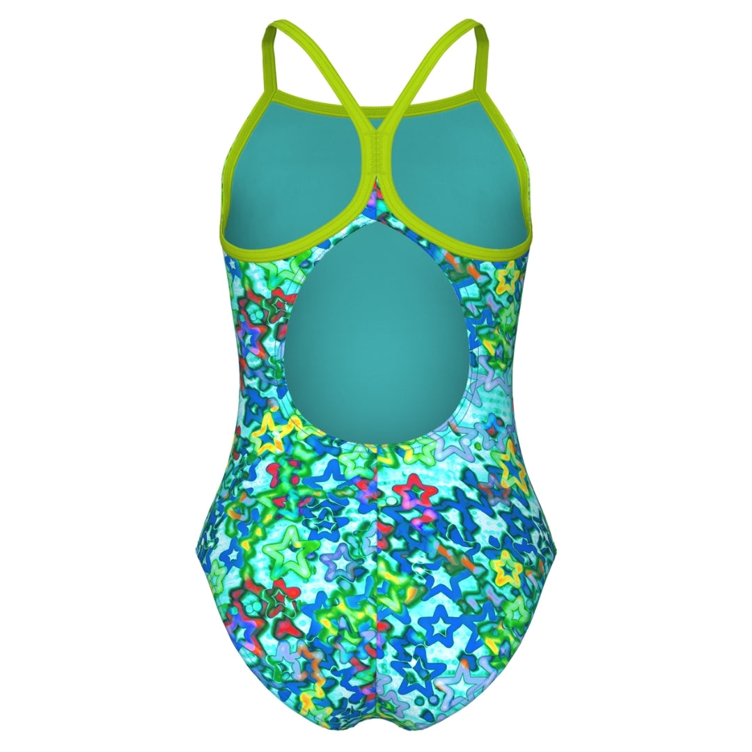 arena Girl's Stars Light Drop Back L Swimsuit blue green