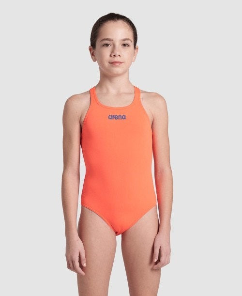 arena Girls Team Solid Pro Back One Piece Swimsuit Bright Coral 