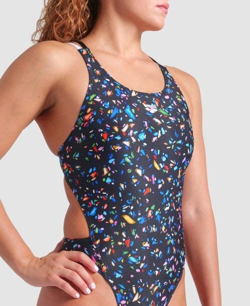 arena Women's Confetti Swim Tech One Piece Swimsuit Black Multi/Black White 