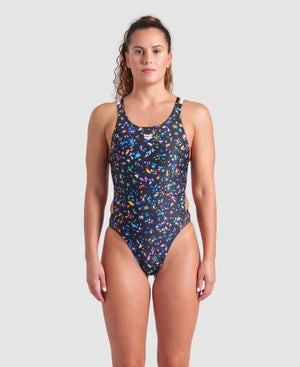 arena Women's Confetti Swim Tech One Piece Swimsuit Black Multi/Black White 