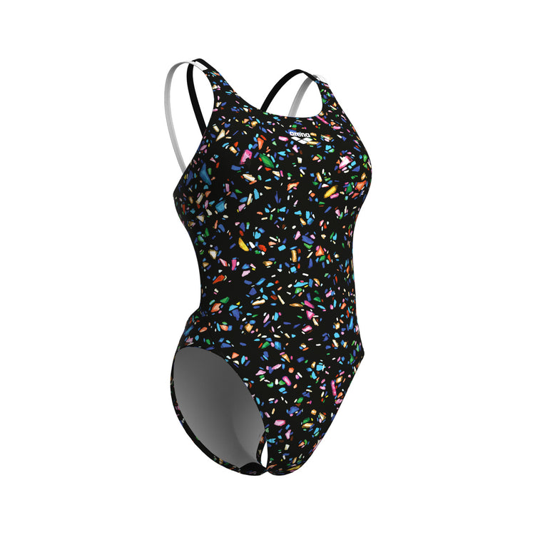 arena Women's Confetti Swim Tech One Piece Swimsuit Black Multi/Black White 