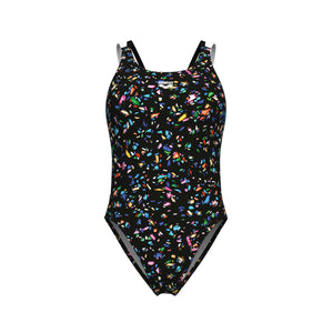 arena Women's Confetti Swim Tech One Piece Swimsuit Black Multi/Black White 