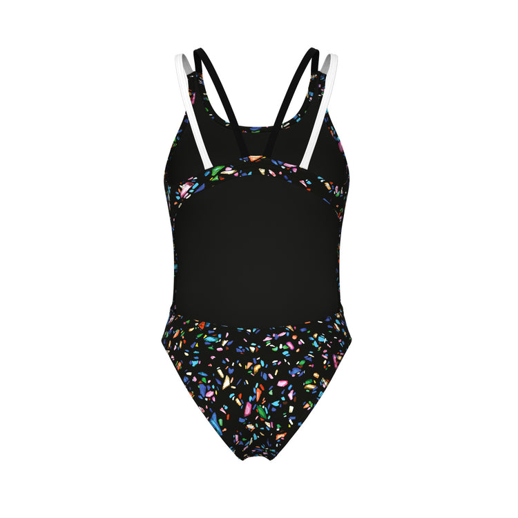 arena Women's Confetti Swim Tech One Piece Swimsuit Black Multi/Black White 