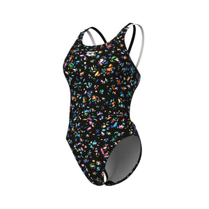 arena Women's Confetti Swim Tech One Piece Swimsuit Black Multi/Black White 