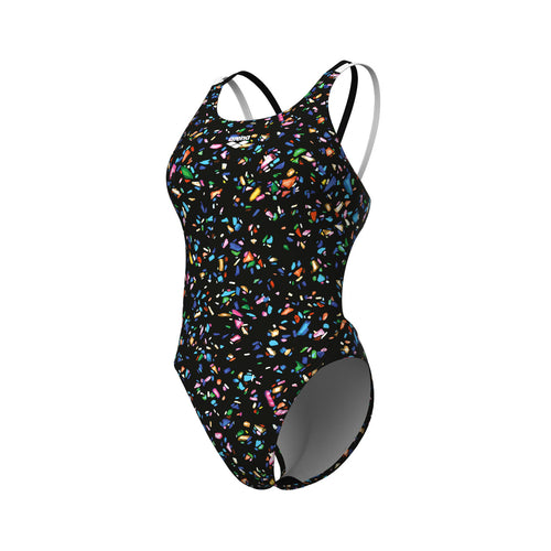 arena Women's Confetti Swim Tech One Piece Swimsuit Black Multi/Black White 