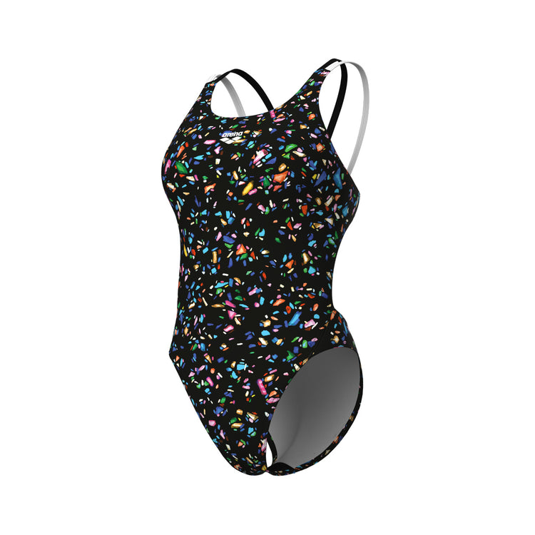 arena Women's Confetti Swim Tech One Piece Swimsuit Black Multi/Black White 