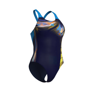 arena Women's Dreamline V Back One Piece Swimsuit Navy/Turquoise Multi 