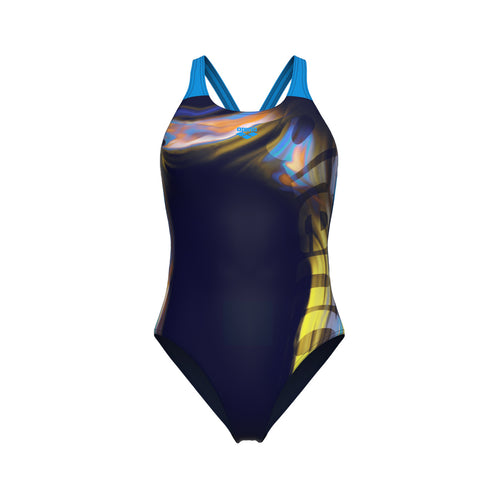 arena Women's Dreamline V Back One Piece Swimsuit Navy/Turquoise Multi 