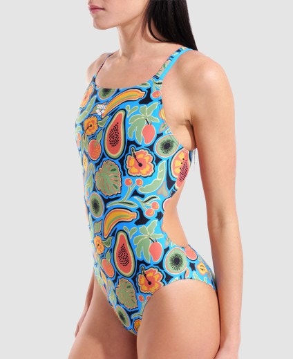 arena Women's Fruits Lace Plus Back One Piece Swimsuit Multi Turquoise/Multi 