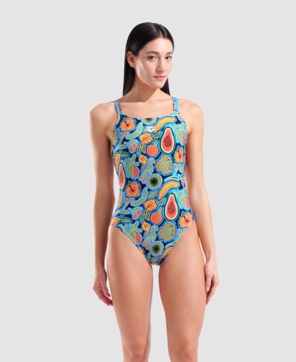 arena Women's Fruits Lace Plus Back One Piece Swimsuit Multi Turquoise/Multi 
