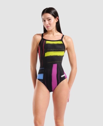 arena Women's Grid Lightdrop Back One Piece Swimsuit Black/Multi