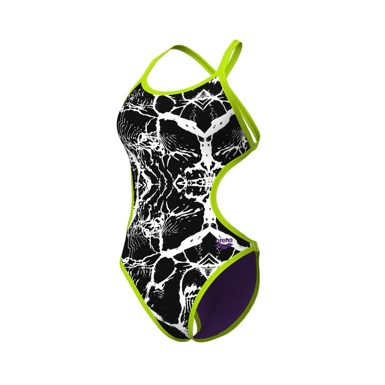 arena Women's Hooked Reversible One Piece Swimsuit Black Multi/Plum/Artic Lime