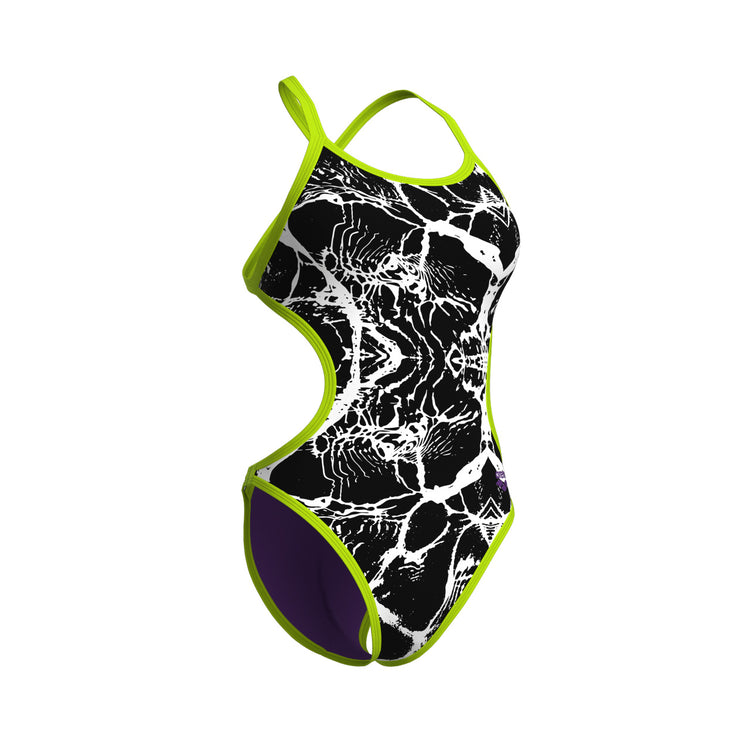 arena Women's Hooked Reversible One Piece Swimsuit Black Multi/Plum/Artic Lime