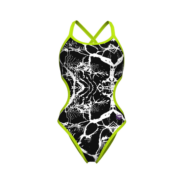 arena Women's Hooked Reversible One Piece Swimsuit Black Multi/Plum/Artic Lime