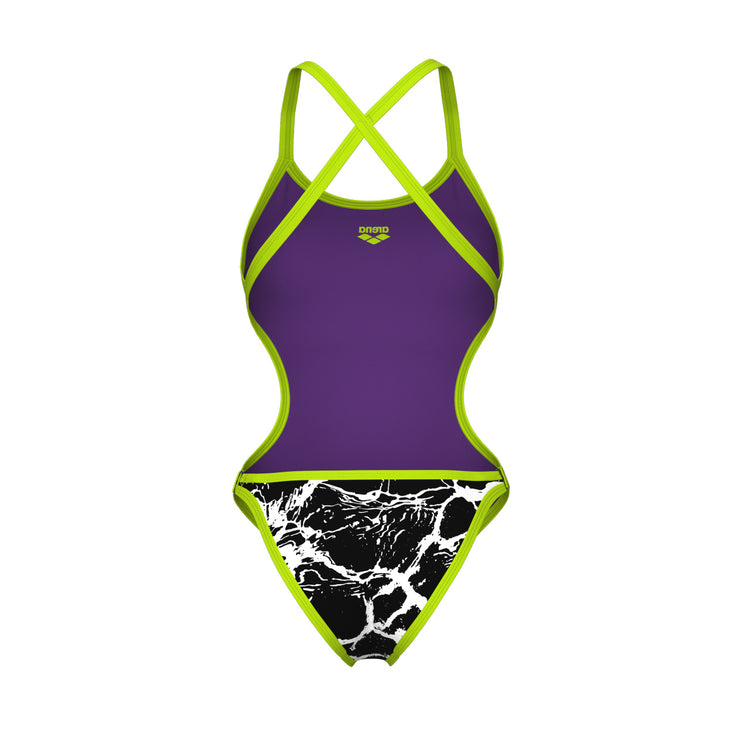 arena Women's Hooked Reversible One Piece Swimsuit Black Multi/Plum/Artic Lime