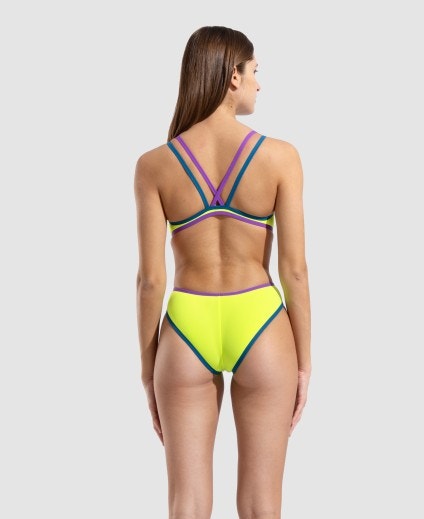 arena Women's One Double Cross Back One Piece Swimsuit Artic Lime/Blue Cosmo/Plum