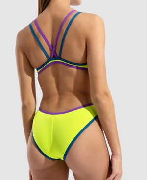 arena Women's One Double Cross Back One Piece Swimsuit Artic Lime/Blue Cosmo/Plum