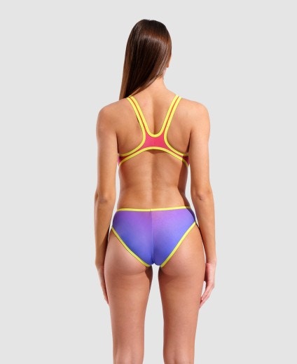 arena Women's One Shaded Print Tech One Back One Piece Swimsuit Bright Coral Royal Multi/Soft Green