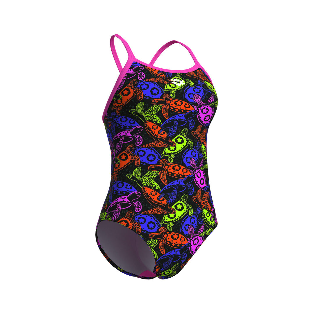 arena Women's Sea Turtles Light Drop Back One Piece Swimsuit multicolor/shocking